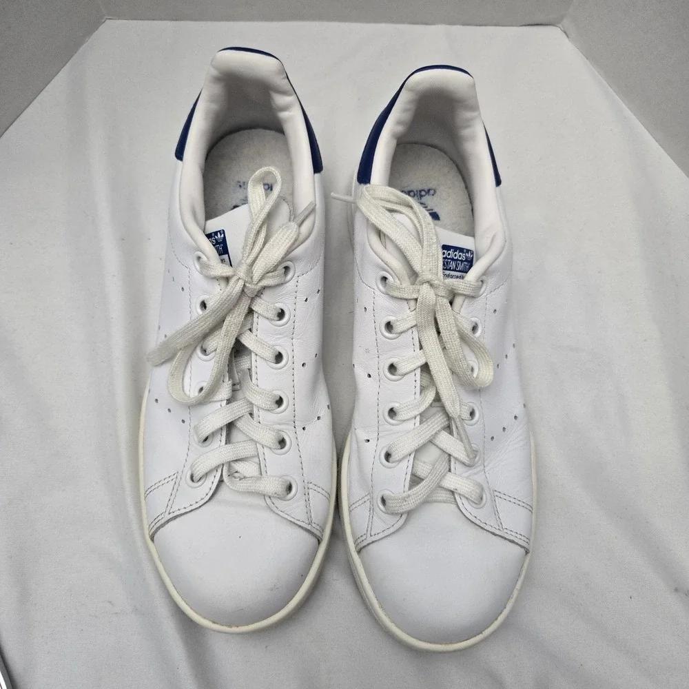 Adidas Mens 6 Leather Stan Smith Athletic Low Sneakers S74778 White Blue Lace Up